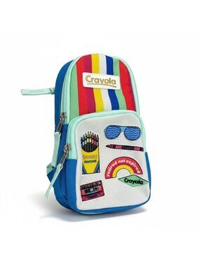 Crayola Mini Backpack Pencil Case With Patches Striped Front Multiple Compartmen